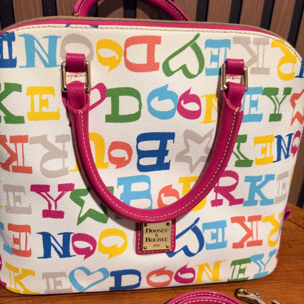 Dooney & Bourke Colorful Lettered Satchel with Pink Accents - Picture 4 of 9
